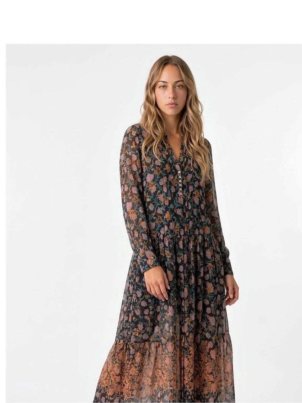Free people Floral Maxi Dress in Black & Brown